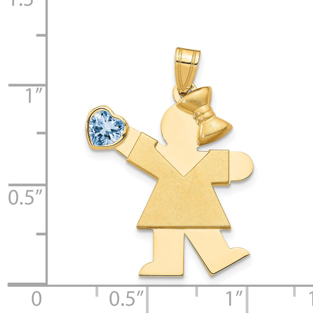 14k Yellow Gold Girl with CZ March Birthstone Engravable Charm Pendant Jewelry Gifts (Length 1.17" Width 0.82")