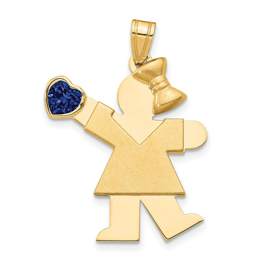 14k Yellow Gold Girl with CZ September Birthstone Engravable Charm Pendant Jewelry Gifts (Length 1.17" Width 0.82")