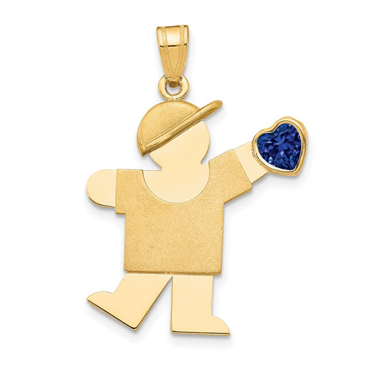 14k Yellow Gold Boy with CZ September Birthstone Engravable Charm Pendant Jewelry Gifts (Length 1.17" Width 0.86")