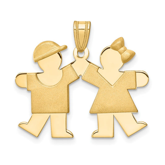 14k Yellow Gold Boy Facing Right and Girl Facing Left Engravable Charm Pendant Jewelry Gifts (Length 1.17" Width 1.01")