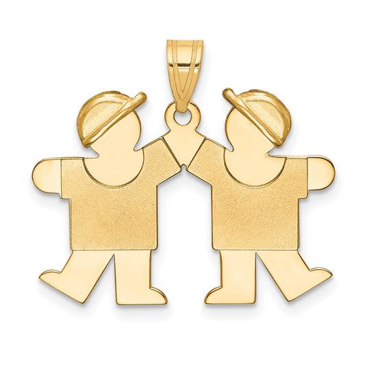14k Yellow Gold Double Boys Engravable Charm Pendant Jewelry Gifts (Length 0.86" Width 0.98")