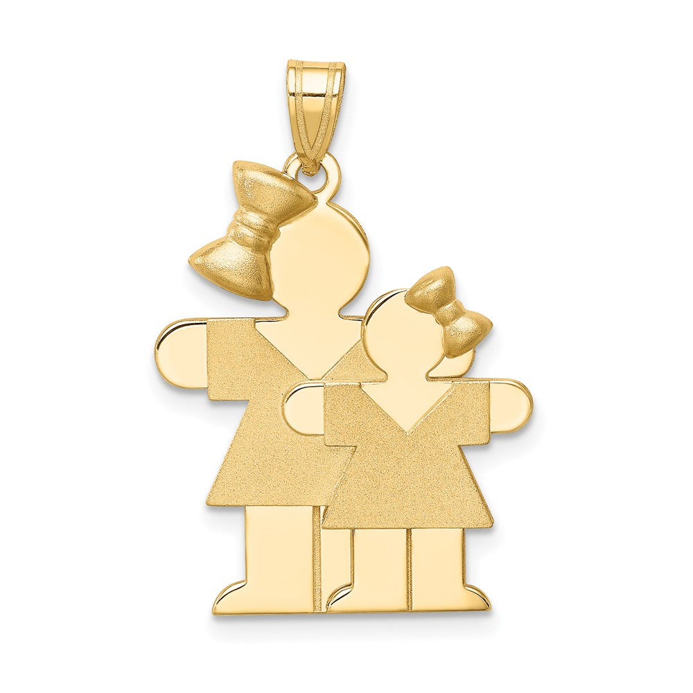 14k Yellow Gold Big Girl and Little Girl Engravable Charm Pendant Jewelry Gifts (Length 1.17" Width 0.78")