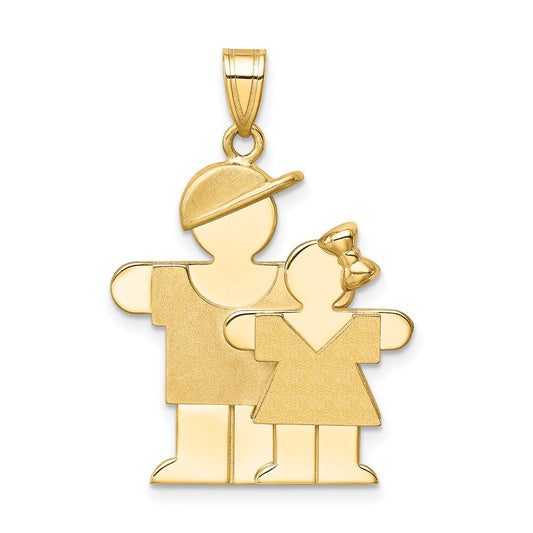 14k Yellow Gold Big Boy and Little Girl Engravable Charm Pendant Jewelry Gifts (Length 1.17" Width 0.78")