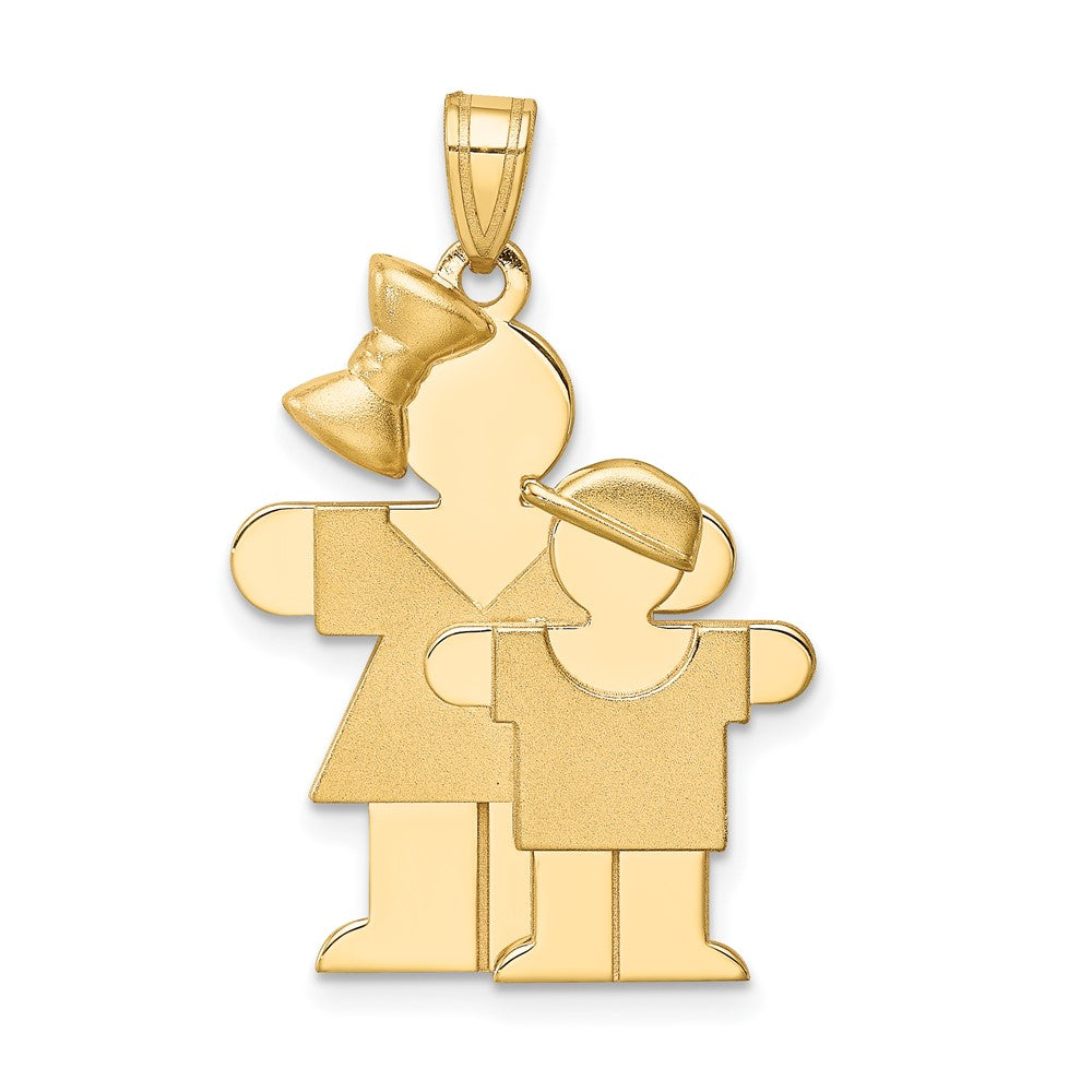 14k Yellow Gold Big Girl and Little Boy Engravable Charm Pendant Jewelry Gifts (Length 1.17" Width 0.78")