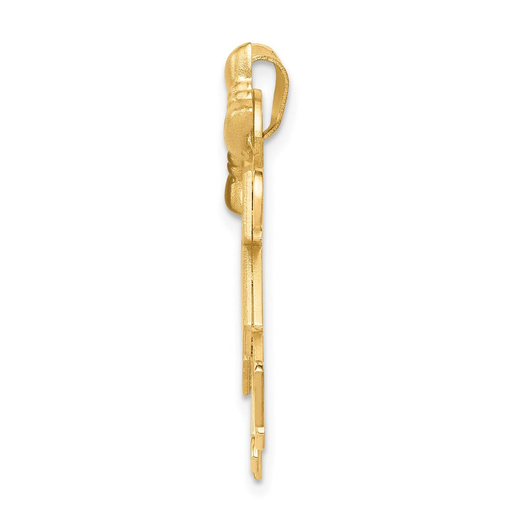 14k Yellow Gold Large Double Girls with Bows Engravable Charm Pendant Jewelry Gifts (Length 1.01" Width 1.29")