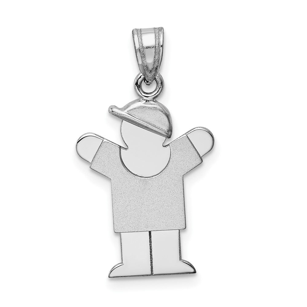 14k White Gold Small Boy with Hat on Right Engravable Charm Pendant Jewelry Gifts (Length 0.98" Width 0.59")