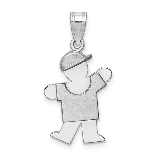 14k White Gold Small Boy with Hat on Left Engravable Charm Pendant Jewelry Gifts (Length 0.98" Width 0.59")