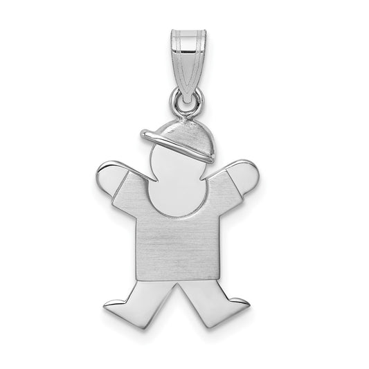 14k White Gold Small Boy with Hat on Right Engravable Charm Pendant Jewelry Gifts (Length 0.98" Width 0.59")