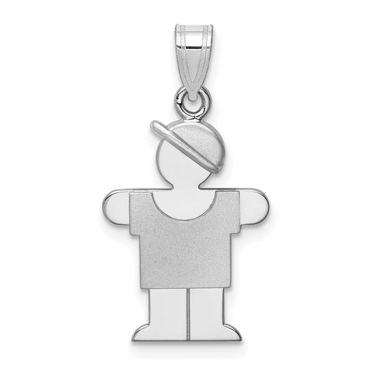 14k White Gold Small Boy with Hat on Right Engravable Charm Pendant Jewelry Gifts (Length 0.98" Width 0.59")