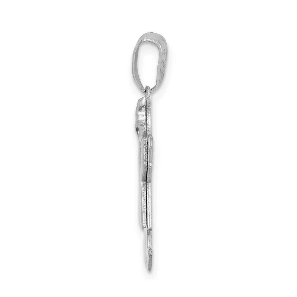 14k White Gold Small Girl with Bow on Left Engravable Charm Pendant Jewelry Gifts (Length 0.98" Width 0.59")