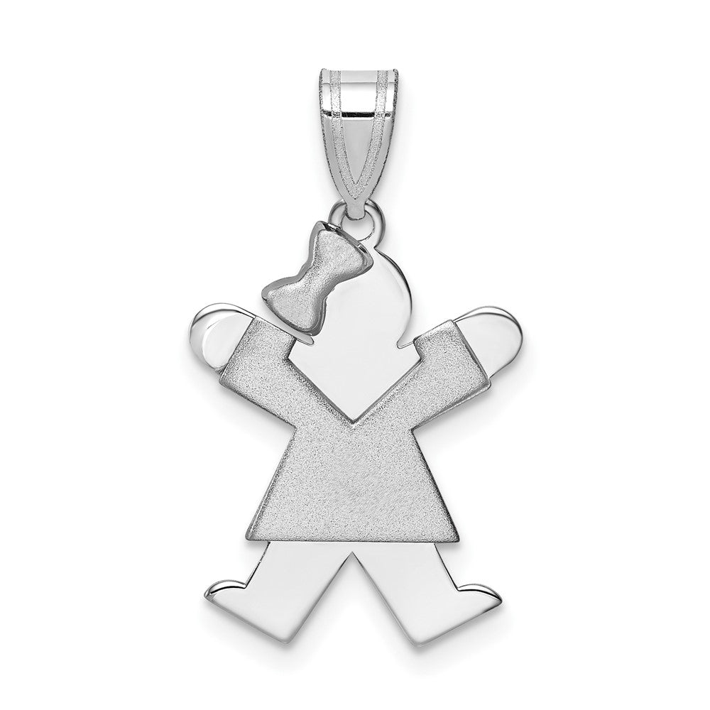 14k White Gold Small Girl with Bow on Left Engravable Charm Pendant Jewelry Gifts (Length 0.98" Width 0.59")