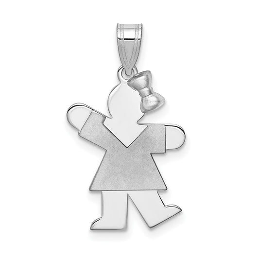 14k White Gold Small Girl with Bow on Right Engravable Charm Pendant Jewelry Gifts (Length 0.98" Width 0.59")