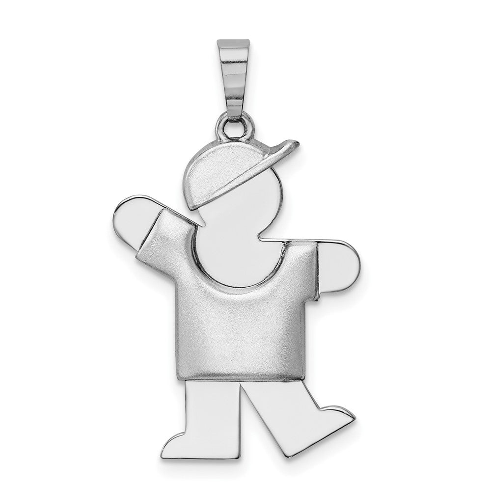 14k White Gold Puffed Boy with Hat on Left Engravable Charm Pendant Jewelry Gifts (Length 1.17" Width 0.78")