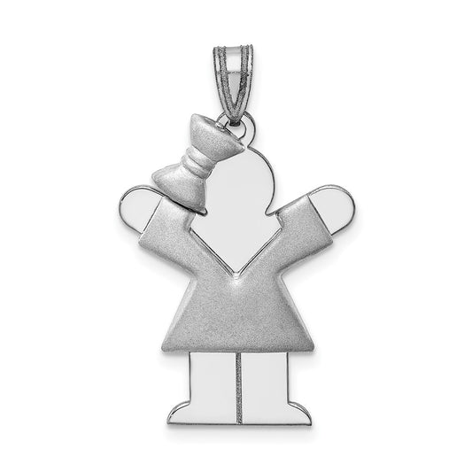 14k White Gold Puffed Girl with Bow on Left Engravable Charm Pendant Jewelry Gifts (Length 1.17" Width 0.78")