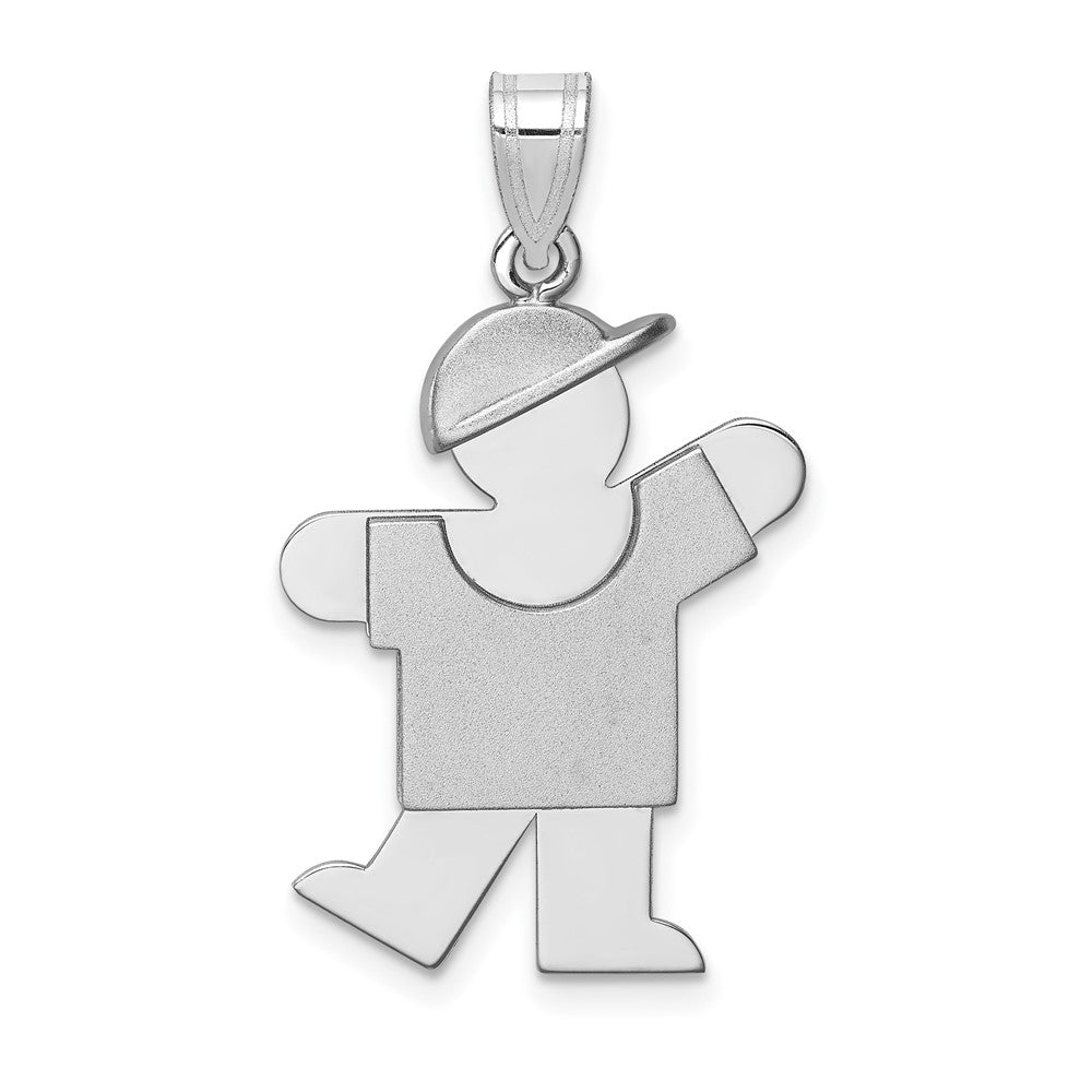 14k White Gold Medium Boy with Hat on Left Engravable Charm Pendant Jewelry Gifts (Length 1.17" Width 0.66")