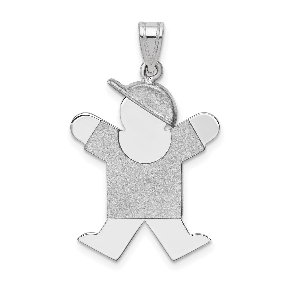 14k White Gold Medium Boy with Hat on Right Engravable Charm Pendant Jewelry Gifts (Length 1.17" Width 0.7")