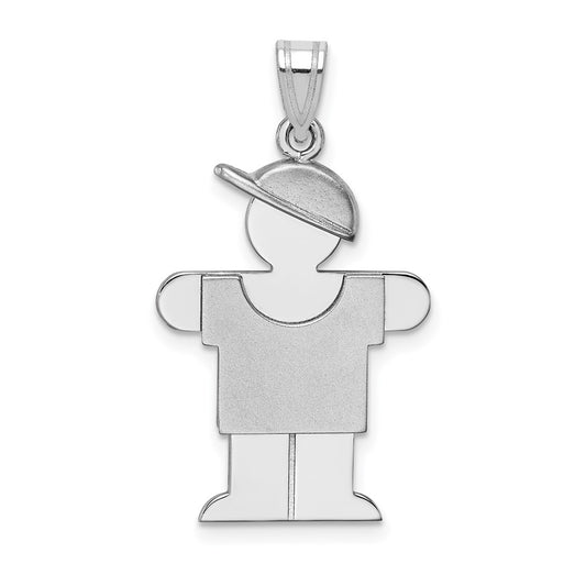 14k White Gold Medium Boy with Hat on Right Engravable Charm Pendant Jewelry Gifts (Length 1.17" Width 0.66")