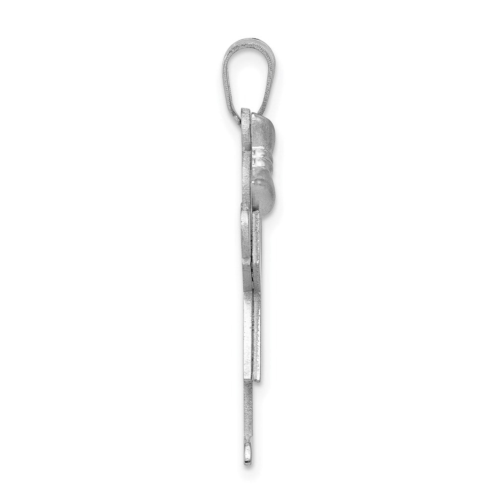 14k White Gold Medium Girl with Bow on Left Engravable Charm Pendant Jewelry Gifts (Length 1.17" Width 0.7")