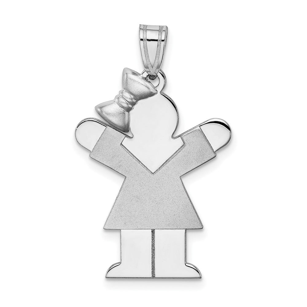 14k White Gold Medium Girl with Bow on Left Engravable Charm Pendant Jewelry Gifts (Length 1.17" Width 0.7")