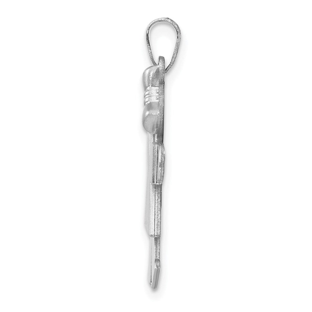 14k White Gold Medium Girl with Bow on Right Engravable Charm Pendant Jewelry Gifts (Length 1.17" Width 0.78")