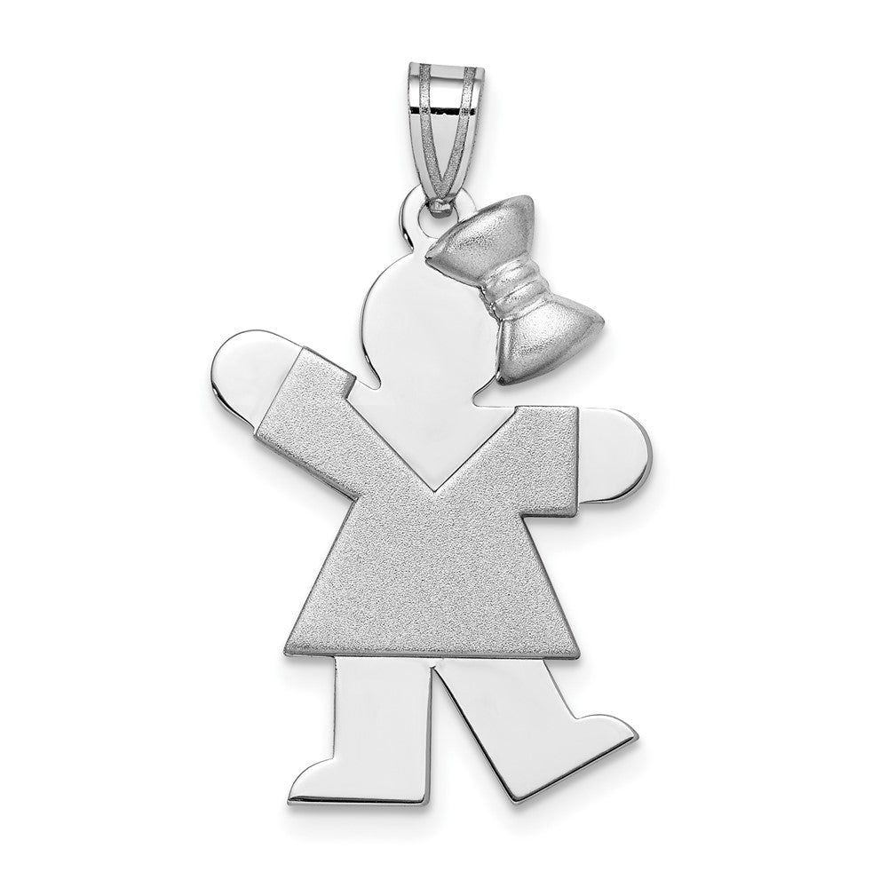 14k White Gold Medium Girl with Bow on Right Engravable Charm Pendant Jewelry Gifts (Length 1.17" Width 0.78")