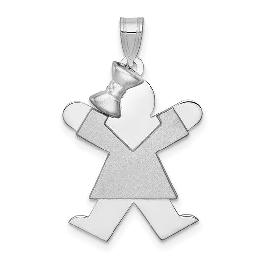 14k White Gold Medium Girl with Bow on Left Engravable Charm Pendant Jewelry Gifts (Length 1.17" Width 0.7")
