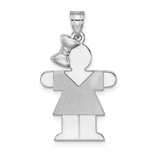 14k White Gold Medium Girl with Bow on Left Engravable Charm Pendant Jewelry Gifts (Length 1.17" Width 0.7")