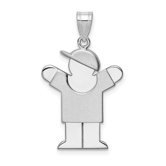 14k White Gold Medium Boy with Hat on Right Engravable Charm Pendant Jewelry Gifts (Length 1.17" Width 0.78")