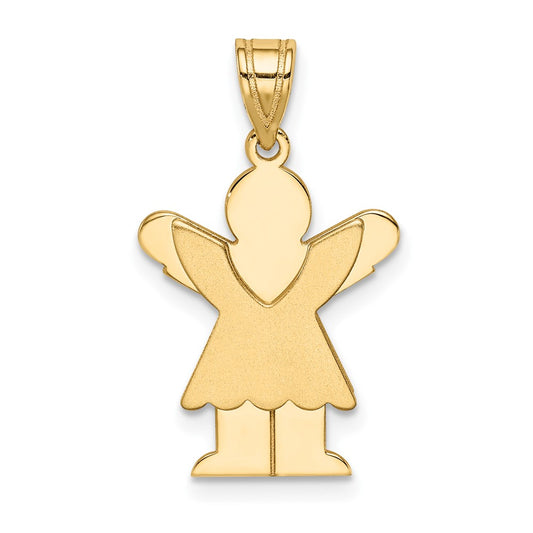 14k Yellow Gold Satin Girl with Ruffled Skirt Engravable Charm Pendant Jewelry Gifts (Length 0.98" Width 0.59")