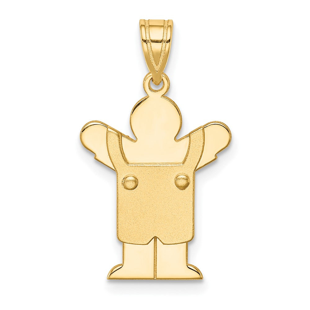 14k Yellow Gold Satin Boy with Overalls Engravable Charm Pendant Jewelry Gifts (Length 0.98" Width 0.59")