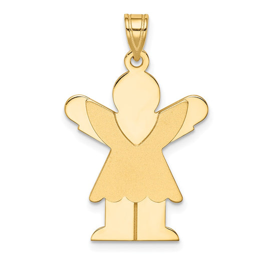 14k Yellow Gold Satin Girl with Ruffled Skirt Engravable Charm Pendant Jewelry Gifts (Length 1.17" Width 0.78")