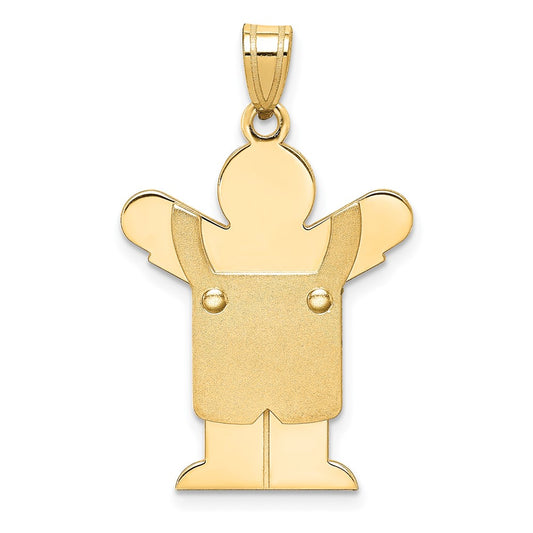 14k Yellow Gold Satin Boy with Overalls Engravable Charm Pendant Jewelry Gifts (Length 1.17" Width 0.78")