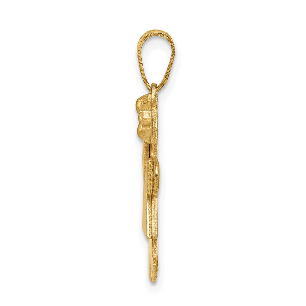 14k Yellow Gold Girl with Bow on Right Engravable Charm Pendant Jewelry Gifts (Length 0.94" Width 0.55")
