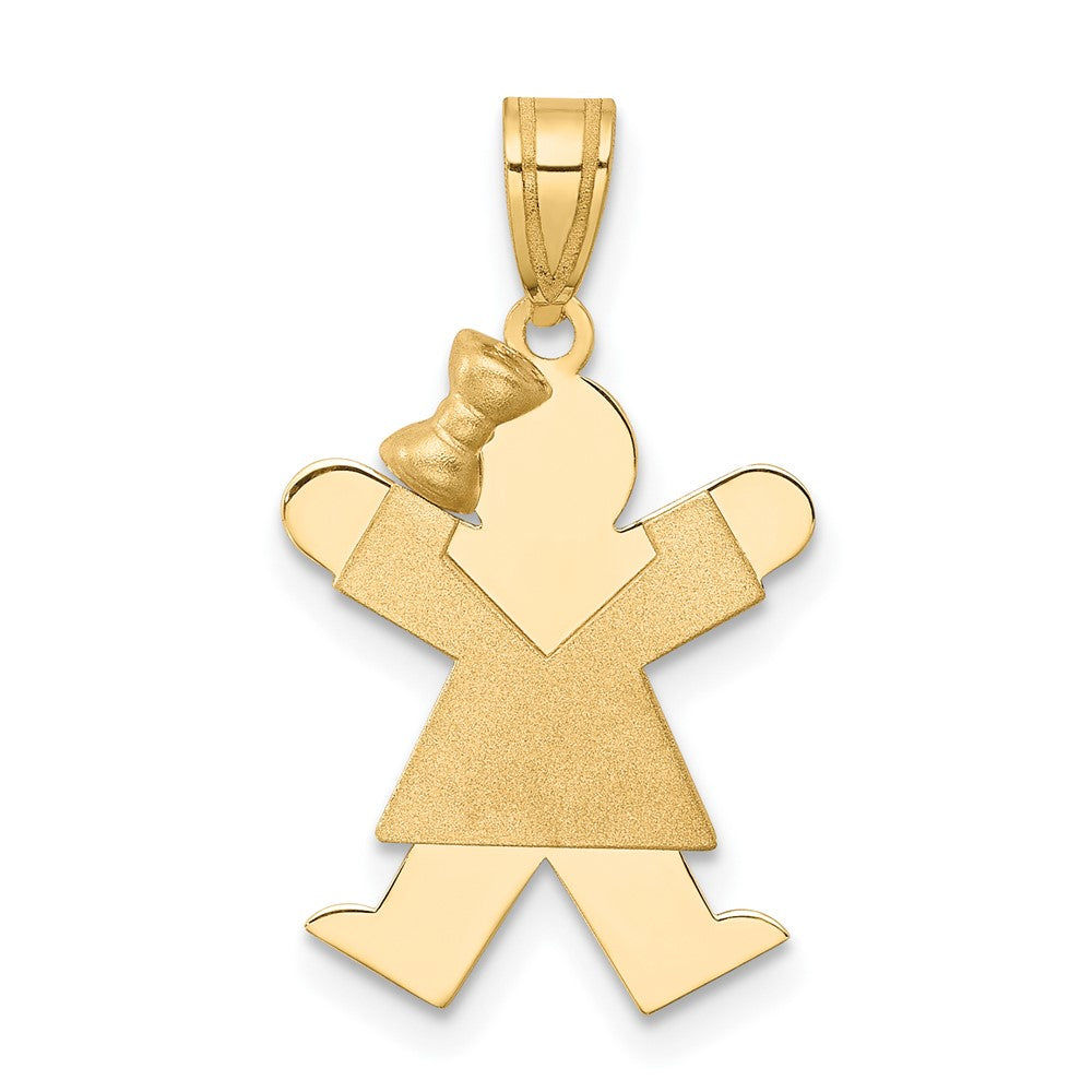 14k Yellow Gold Girl with Bow on Left Engravable Charm Pendant Jewelry Gifts (Length 1.17" Width 0.59")