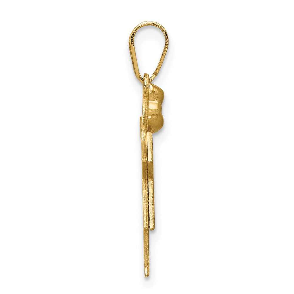 14k Yellow Gold Girl with Bow on Left Engravable Charm Pendant Jewelry Gifts (Length 1.17" Width 0.59")