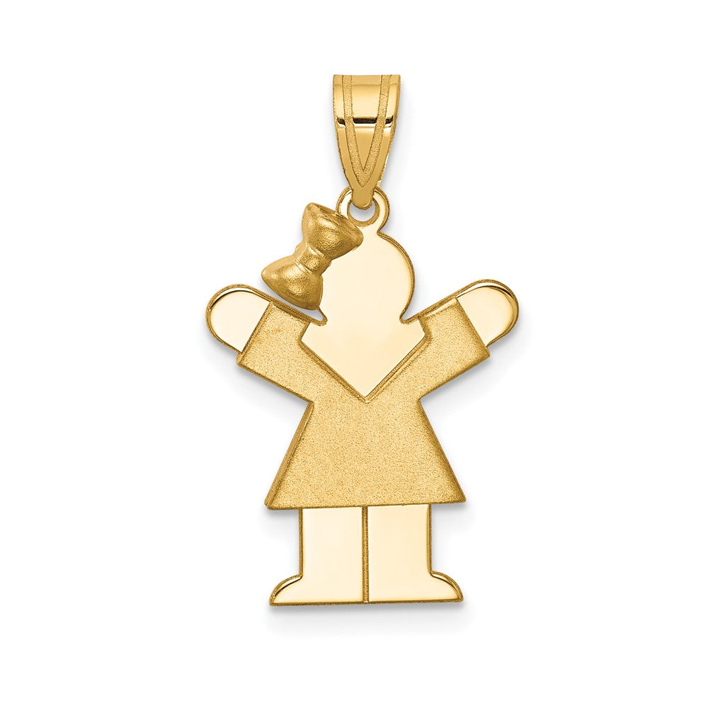 14k Yellow Gold Girl with Bow on Left Engravable Charm Pendant Jewelry Gifts (Length 1.17" Width 0.59")