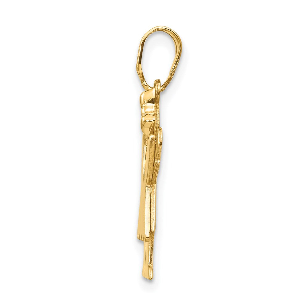 14k Yellow Gold Girl with Bow on Right Engravable Charm Pendant Jewelry Gifts (Length 1.17" Width 0.59")