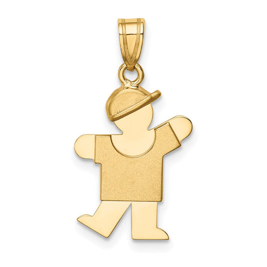 14k Yellow Gold Boy with Hat on Left Engravable Charm Pendant Jewelry Gifts (Length 0.98" Width 0.59")