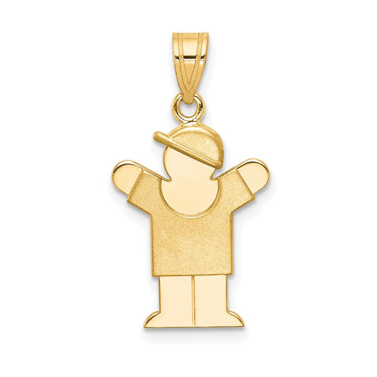 14k Yellow Gold Boy with Hat on Right Engravable Charm Pendant Jewelry Gifts (Length 0.98" Width 0.59")