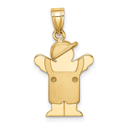 14k Yellow Gold Boy in Overalls with Hat on Left Engravable Charm Pendant Jewelry Gifts (Length 1.01" Width 0.59")