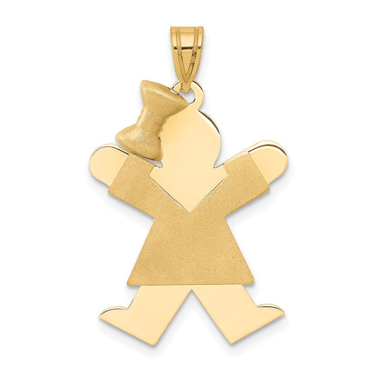 14k Yellow Gold Girl with Bow on Left Engravable Charm Pendant Jewelry Gifts (Length 1.17" Width 0.78")