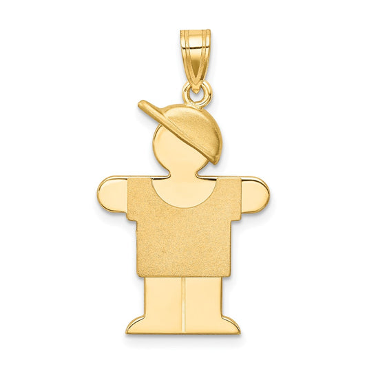 14k Yellow Gold Boy with Hat on Right Engravable Charm Pendant Jewelry Gifts (Length 1.21" Width 0.7")