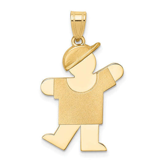 14k Yellow Gold Boy with Hat on Left Engravable Charm Pendant Jewelry Gifts (Length 1.17" Width 0.7")