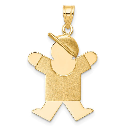 14k Yellow Gold Boy with Hat on Right Engravable Charm Pendant Jewelry Gifts (Length 1.17" Width 0.78")