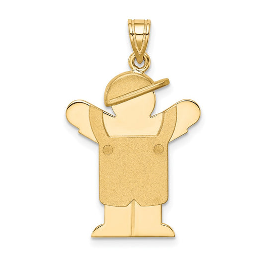 14k Yellow Gold Boy in Overalls with Hat on Left Engravable Charm Pendant Jewelry Gifts (Length 1.17" Width 0.78")