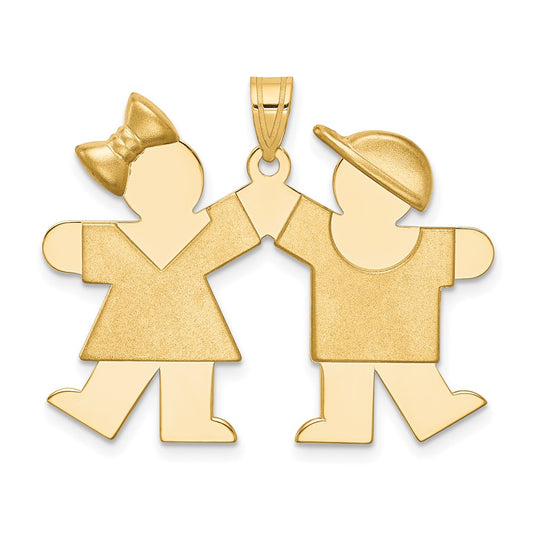 14k Yellow Gold Girl on Left and Boy on Right Engravable Charm Pendant Jewelry Gifts (Length 1.01" Width 1.37")