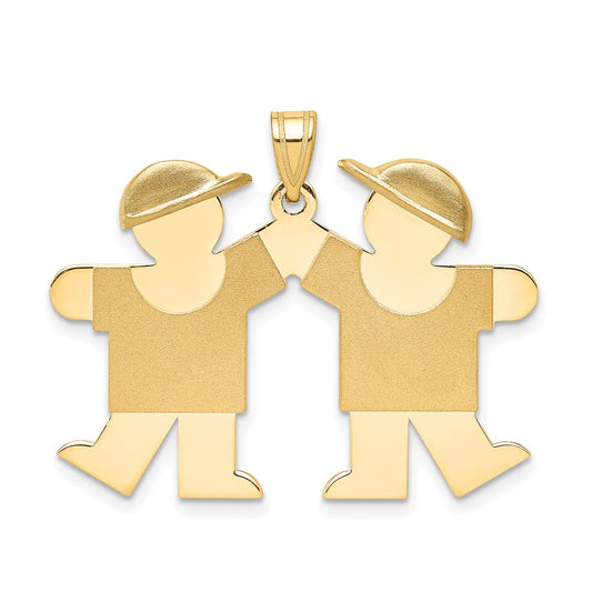 14k Yellow Gold Double Boys Engravable Charm Pendant Jewelry Gifts (Length 1.01" Width 1.29")