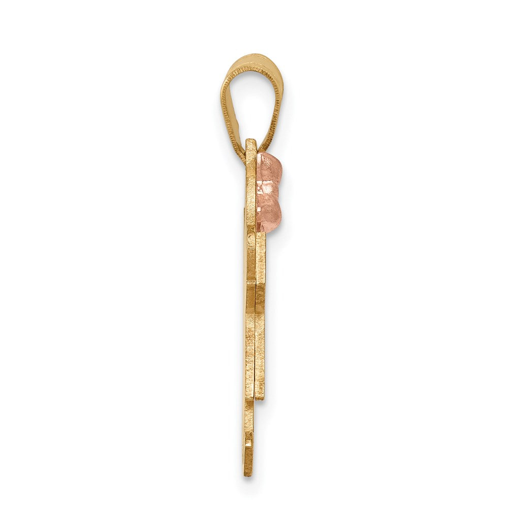 14K Two Tone Yellow and Rose Gold Small Girl with Bow on Left Engravable Charm Pendant Jewelry Gifts (Length 0.98" Width 0.59")