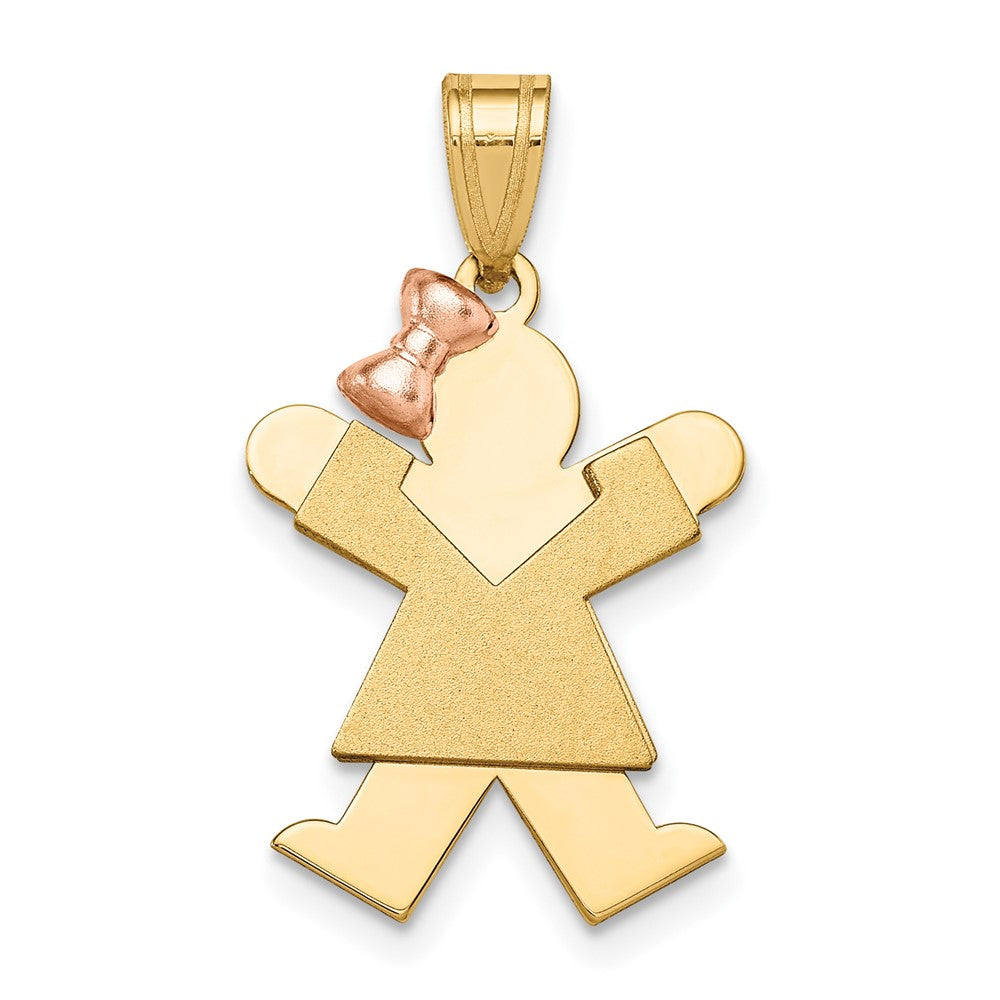 14K Two Tone Yellow and Rose Gold Small Girl with Bow on Left Engravable Charm Pendant Jewelry Gifts (Length 0.98" Width 0.59")
