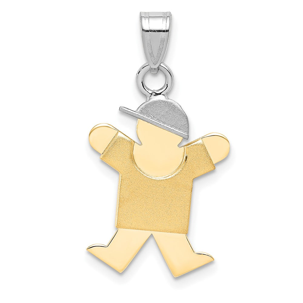 14k Two Tone Yellow and White Gold Small Boy with Hat on Right Engravable Charm Pendant Jewelry Gifts (Length 0.98" Width 0.74")